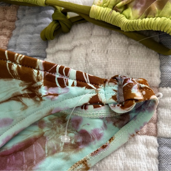 Lucky Brand vtg brown green y2k 2000 triangle key ring high cut tie dye bikini - Picture 5 of 8